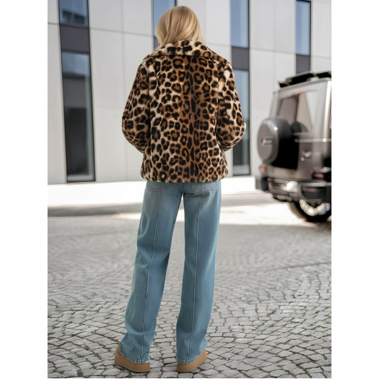 Sieviešu brūna kažokādas jaka ar dzīvnieku rakstu Leopard Sieviešu jakas
