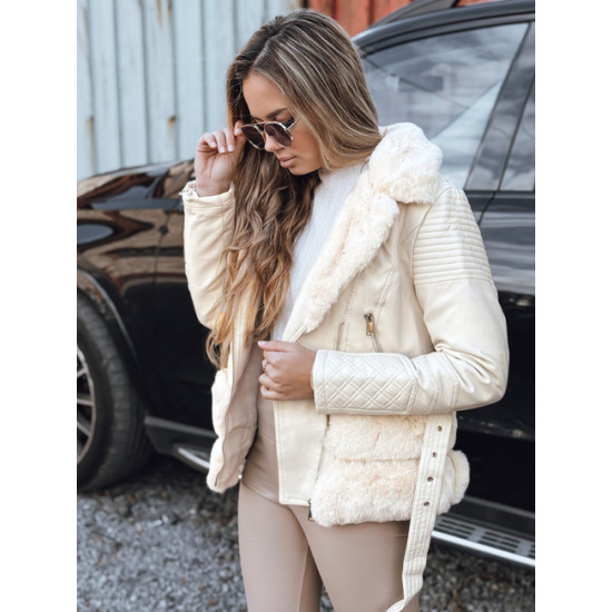 Sieviešu brūna ādas baikeru jaka ar kažokādu Lora Jakas