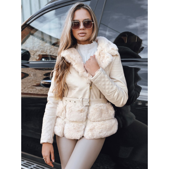 Sieviešu brūna ādas baikeru jaka ar kažokādu Lora Jakas