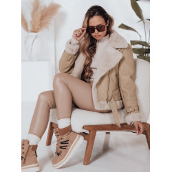 Sieviešu brūna ādas jaka ar kažokādu Monim