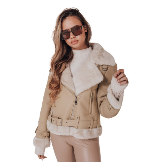 Women's brown leather jacket with fur Monim Women's jackets