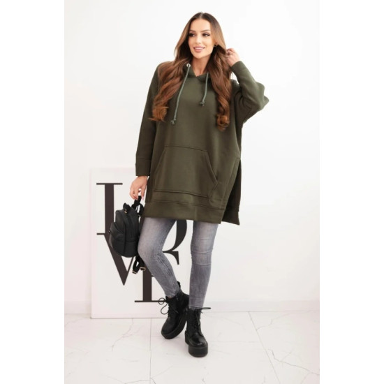 Sieviešu šokolādes krāsas džemperis ar kabatu. Džemperi ar kapuci