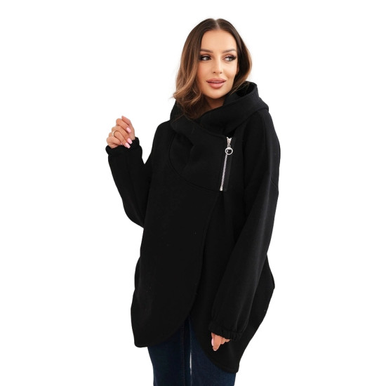 Sieviešu melns džemperis apsildīts ar apkakli Jonit. Džemperi ar kapuci