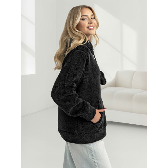 Sieviešu melns džemperis ar kapuci Nara Džemperi ar kapuci