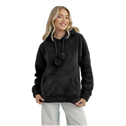 Sieviešu melns džemperis ar kapuci Nara