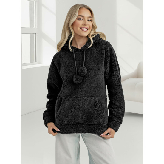 Sieviešu melns džemperis ar kapuci Nara Džemperi ar kapuci