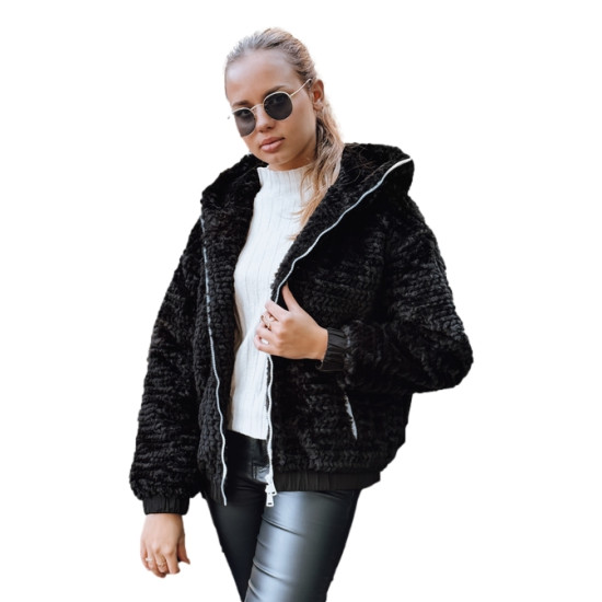 Sieviešu melna kažokādas jaka ar kapuci Jules Sieviešu jakas