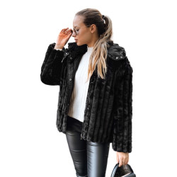 Sieviešu melna kažokādas jaka ar kapuci Marly Sieviešu melna kažokādas jaka ar kapuci Marly