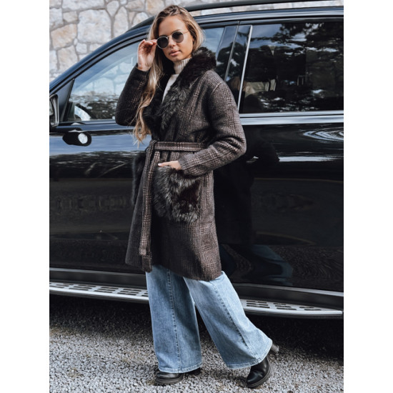 Sieviešu melns kažokādas mētelis ar karātu Fiona Sieviešu jakas