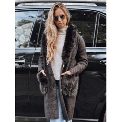 Sieviešu melns kažokādas mētelis ar karātu Fiona Sieviešu melns kažokādas mētelis ar karātu Fiona