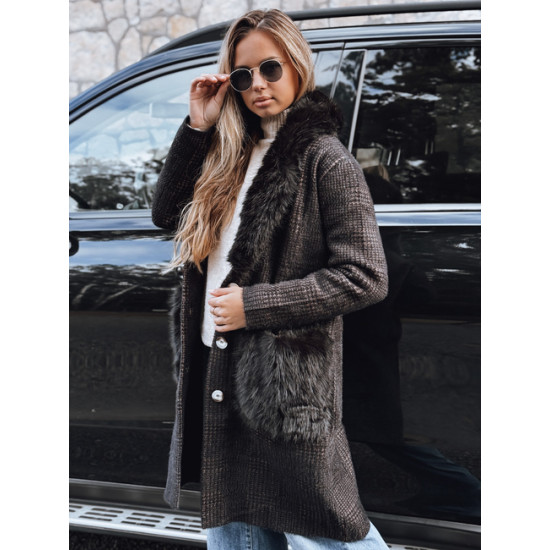 Sieviešu melns kažokādas mētelis ar karātu Fiona Sieviešu jakas