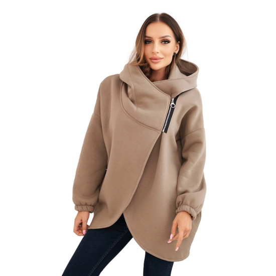 Sieviešu gaiši brūna džemperis sasildīts ar Joni rakstu. Džemperi ar kapuci