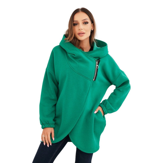 Sieviešu zaļais džemperis apsildīts ar Jonit gripu Džemperi ar kapuci
