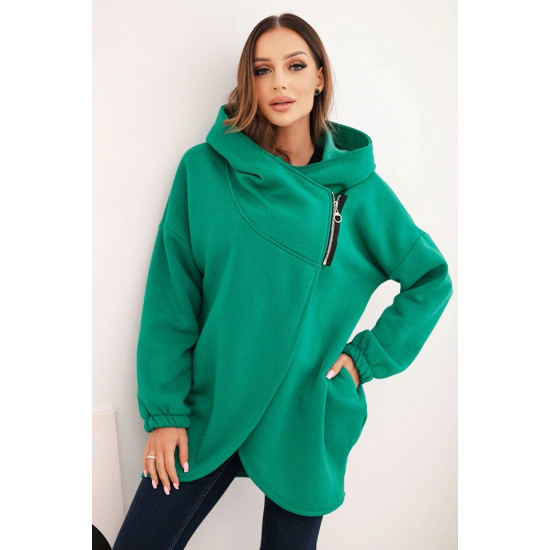 Sieviešu zaļais džemperis apsildīts ar Jonit gripu Džemperi ar kapuci