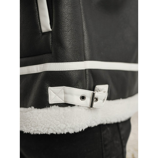 Vīriešu melna ādas jaka ar baltu kažokādu Capri Ādas jakas