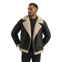 Vīriška melna ādas jaka ar kažokādu