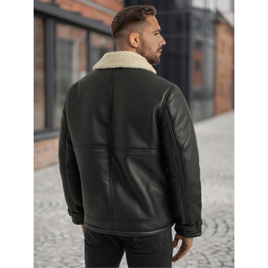 Vīriešu melna ādas jaka ar kažokādu Andy Ādas jakas