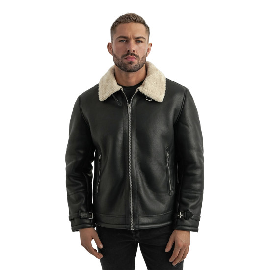 Vīriešu melna ādas jaka ar kažokādu Andy Ādas jakas