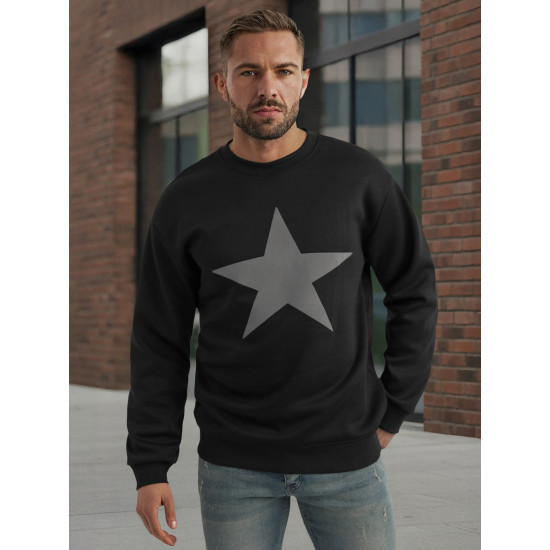Vīriešu melns džemperis ar kapuci Star JS/65B3920/3 - Džemperi bez kapuciņiem Vīriešu melns džemperis ar kapuci Star Džemperi ar uzrakstiem