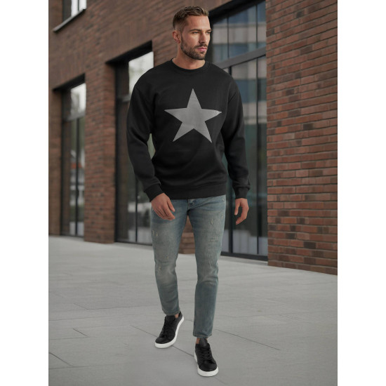 Vīriešu melns džemperis ar kapuci Star JS/65B3920/3 - Džemperi bez kapuciņiem Vīriešu melns džemperis ar kapuci Star Džemperi ar uzrakstiem