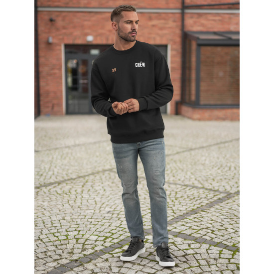 Vīriešu melns džemperis ar kapuci Crew Džemperi ar uzrakstiem