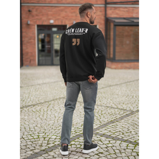 Vīriešu melns džemperis ar kapuci Crew Džemperi ar uzrakstiem