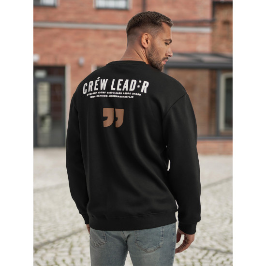 Vīriešu melns džemperis ar kapuci Crew Džemperi ar uzrakstiem