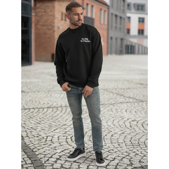 Vīriešu melns svīteris ar kapuci Risk JS/65B3918/3 - Džemperi bez kapuciņiem Vīriešu melns svīteris ar kapuci Risk Džemperi ar uzrakstiem