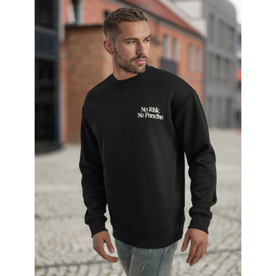 Vīriešu melns svīteris ar kapuci Risk JS/65B3918/3 - Džemperi bez kapuciņiem Vīriešu melns svīteris ar kapuci Risk Džemperi ar uzrakstiem