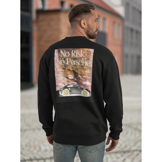 Vīriešu melns svīteris ar kapuci Risk JS/65B3918/3 - Džemperi bez kapuciņiem Vīriešu melns svīteris ar kapuci Risk Džemperi ar uzrakstiem