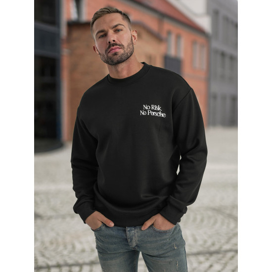 Vīriešu melns svīteris ar kapuci Risk JS/65B3918/3 - Džemperi bez kapuciņiem Vīriešu melns svīteris ar kapuci Risk Džemperi ar uzrakstiem