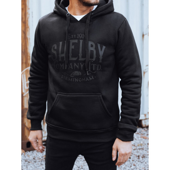 Vīriešu melna džemperis ar ciparu Shelby BX5920 - Džemperi bez kapuciņiem Vīriešu melna džemperis ar ciparu Shelby Džemperi ar uzrakstiem