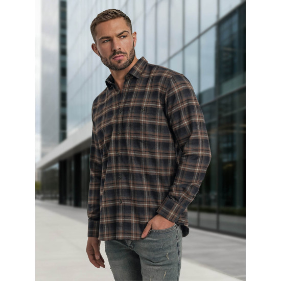 Vīriešu tumši zili brūns rūtains krekls Marino Krekli
