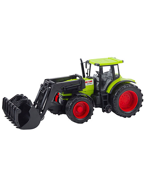 Zaļš traktors ar greiferi