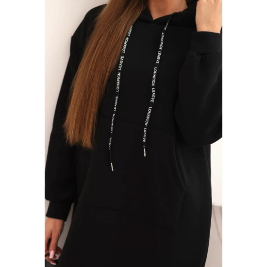 Sieviešu siltināta melnā kleita ar uzplecku League. Garas kleitas