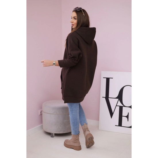 Sieviešu brūna džemperis ar aproces vinam Džemperi ar kapuci