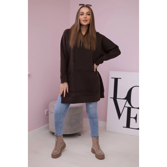 Sieviešu brūna džemperis ar aproces vinam Džemperi ar kapuci