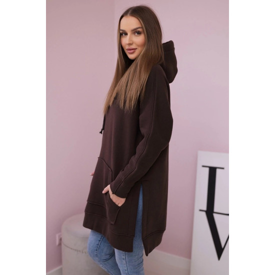 Sieviešu brūna džemperis ar aproces vinam Džemperi ar kapuci