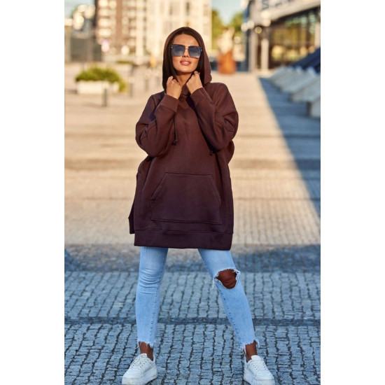 Sieviešu brūna džemperis ar aproces vinam Džemperi ar kapuci