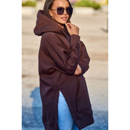 Sieviešu brūna džemperis ar aproces vinam Džemperi ar kapuci