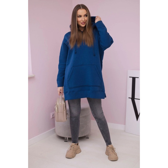 Sieviešu zils džemperis ar pogām. Džemperi ar kapuci