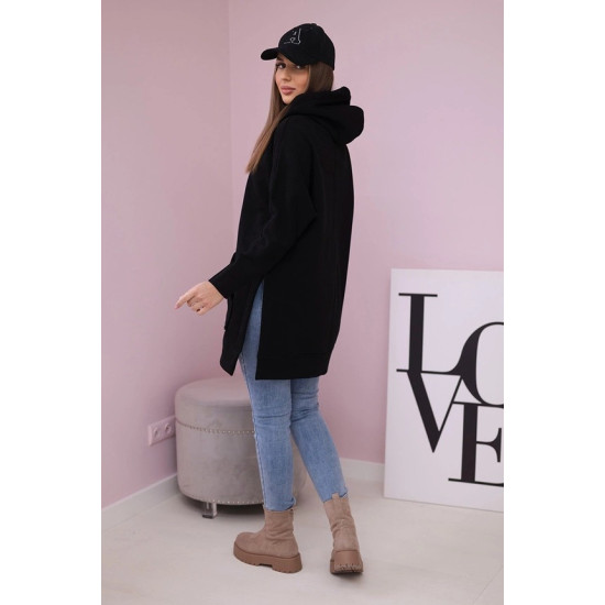 Sieviešu tumši melns džemperis ar gobu 