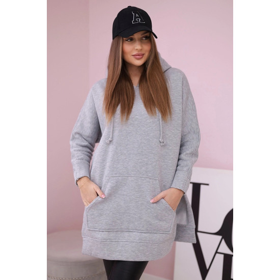 Sieviešu gaiši pelēks džemperis ar jostu Wine Džemperi ar kapuci