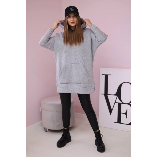 Sieviešu gaiši pelēks džemperis ar jostu Wine Džemperi ar kapuci