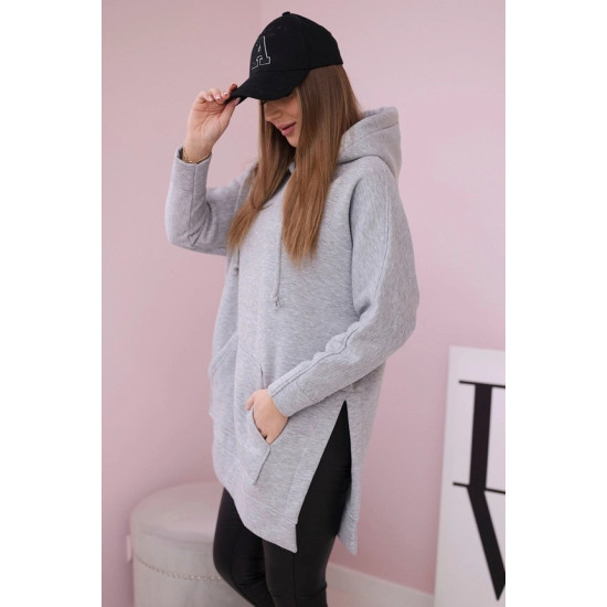 Sieviešu gaiši pelēks džemperis ar jostu Wine Džemperi ar kapuci