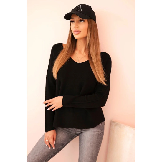 Sieviešu melnā krāsas adītais džemperis Romil Sieviešu džemperi