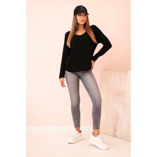 Sieviešu melnā krāsas adītais džemperis Romil Sieviešu džemperi