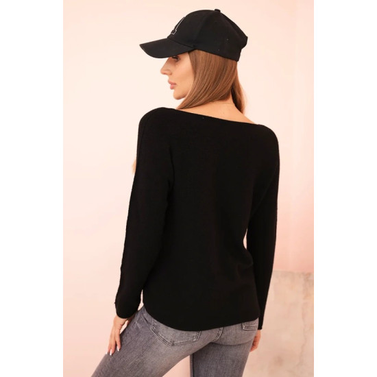 Sieviešu melnā krāsas adītais džemperis Romil Sieviešu džemperi