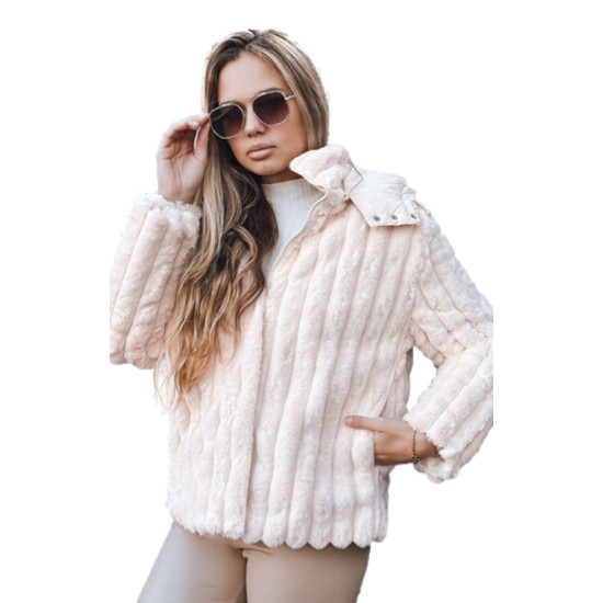 Sieviešu brūna kažokādas jaka ar kapuci Marly Sieviešu jakas