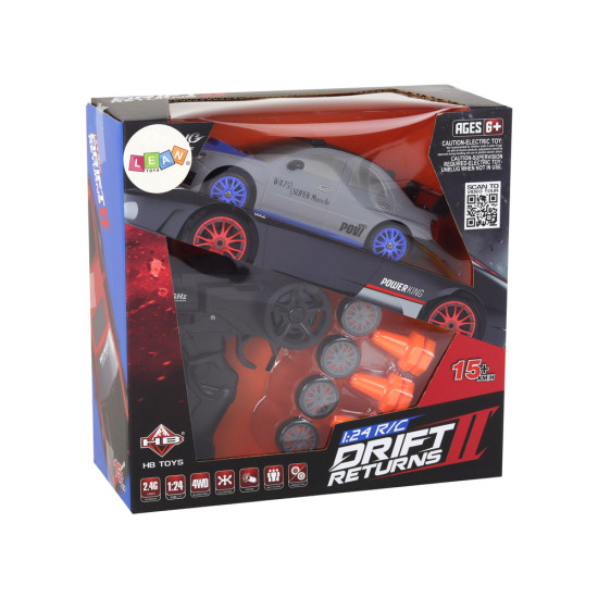 Tālvadības pults vadāma sporta automašīna R/C 1:24 pelēka, nomaināmi riteņi Radio vadāmās rotaļlietas